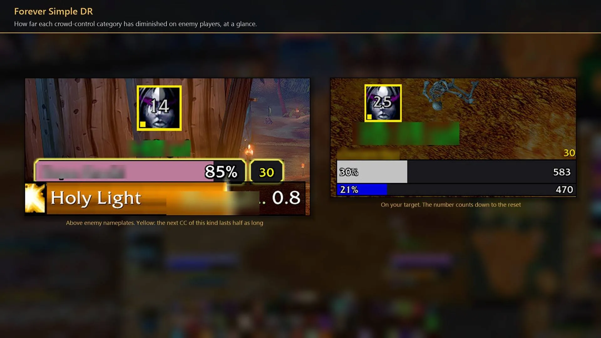 Captura de tarolg con iconos de rendimientos decrecientes junto a una placa de nombre y al objetivo.