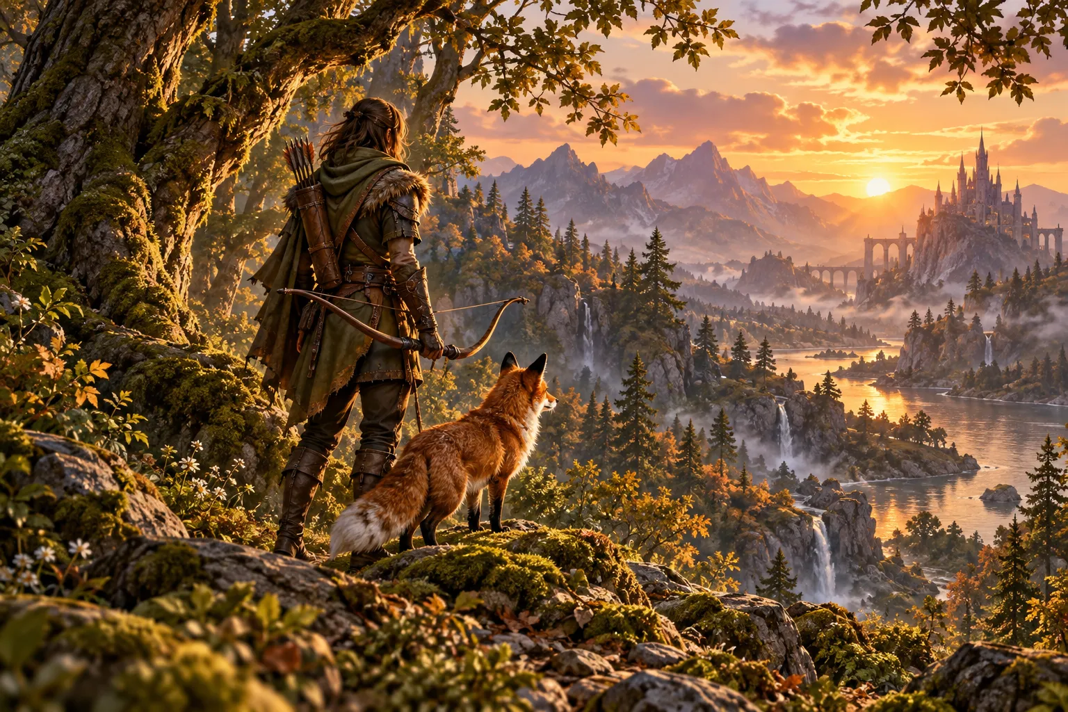 Ilustración de un cazador y un zorro en un bosque; no es una captura de Forever.