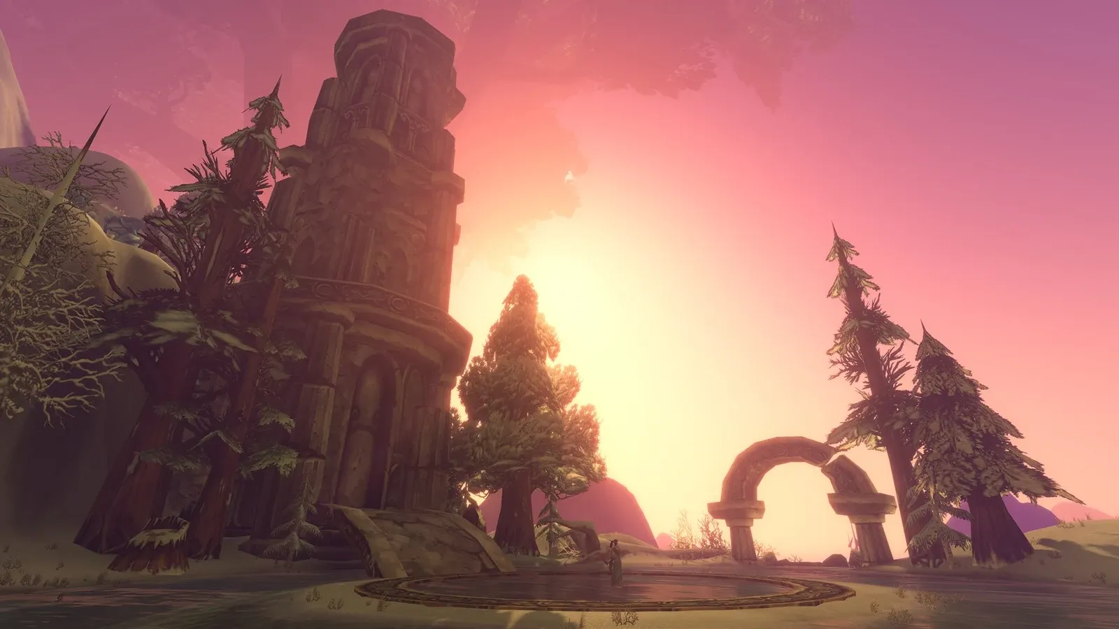 Ruinas y árboles de Cima Hyjal en la presentación oficial de Forever.