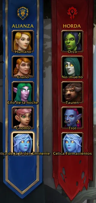 Selector de razas de la Alianza y la Horda en la beta de Forever.