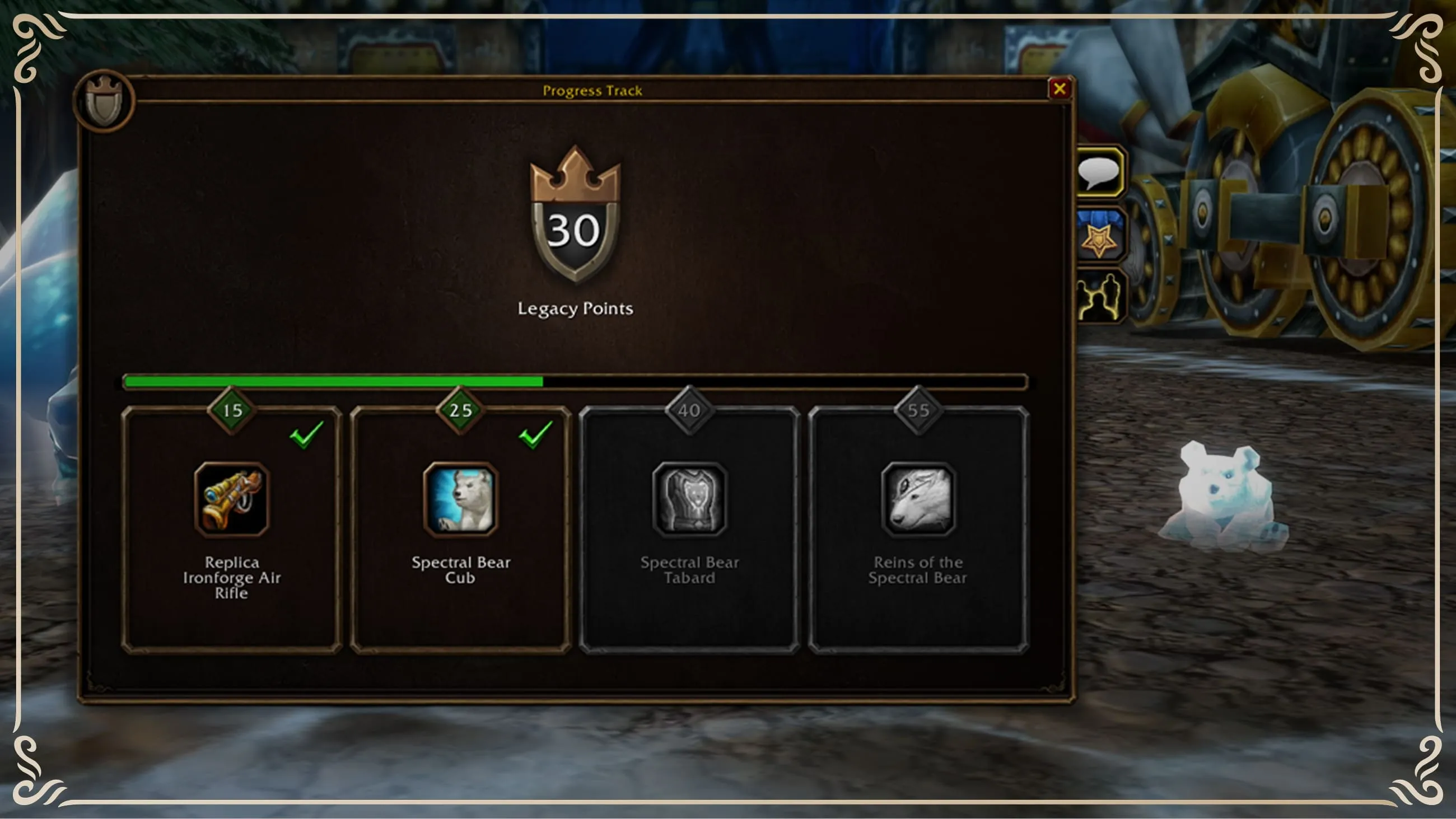 Presentación de las recompensas de Legado; la imagen no acredita que los desafíos estén disponibles en beta.