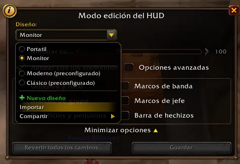 Menú del modo edición con la opción Importar un diseño en la beta de Forever.