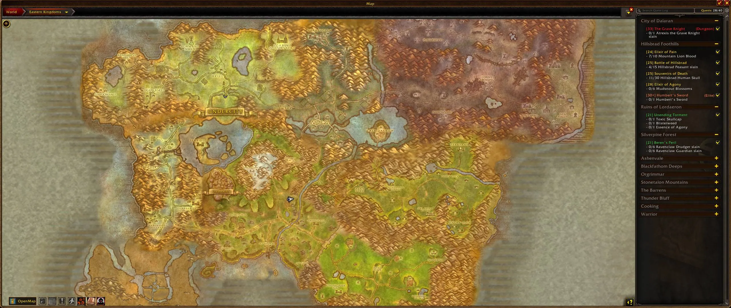Captura de OpenMap publicada por Ji con Tirisfal, Argénteos y Laderas de Trabalomas unidos en el mapa del mundo.