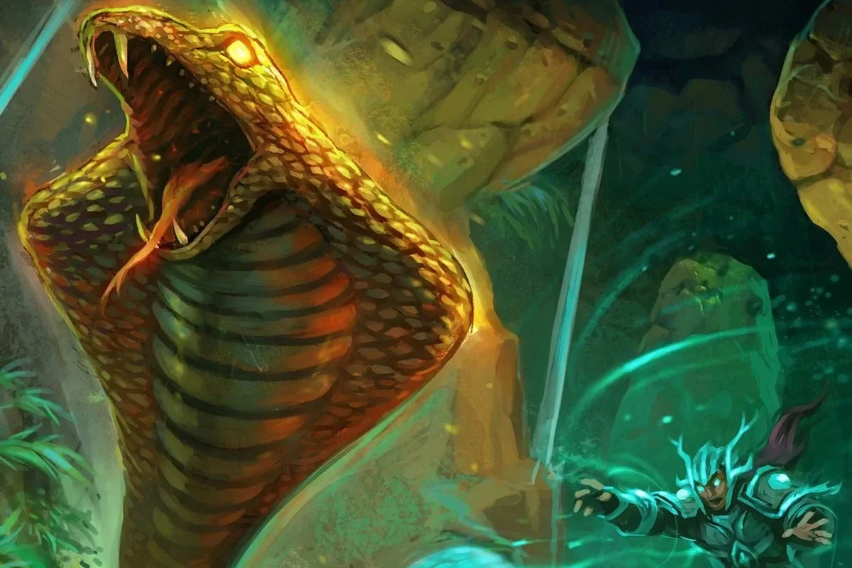 Ilustración de una serpiente del universo Warcraft; no es una captura de la transformación de Forever.