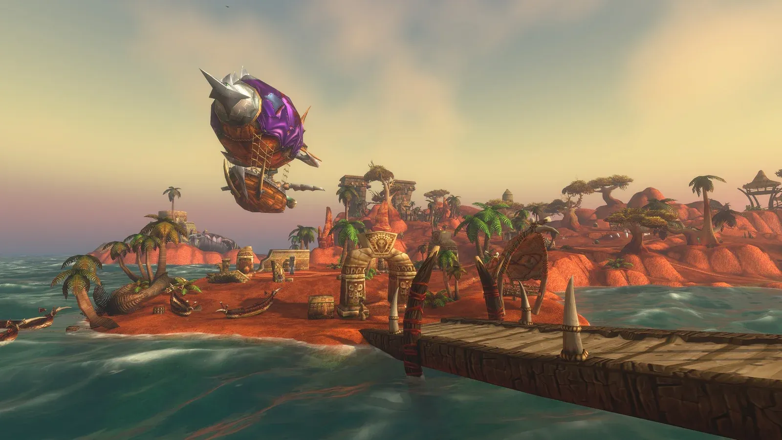 Puerto y costa de Azeroth en una captura de WoW Forever