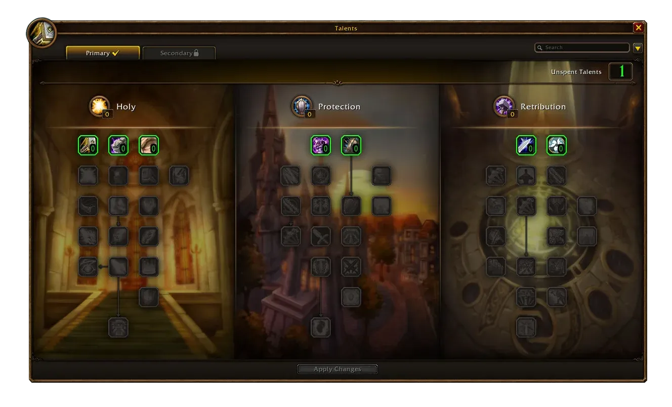 Árbol de talentos del paladín mostrado por Blizzard para Forever