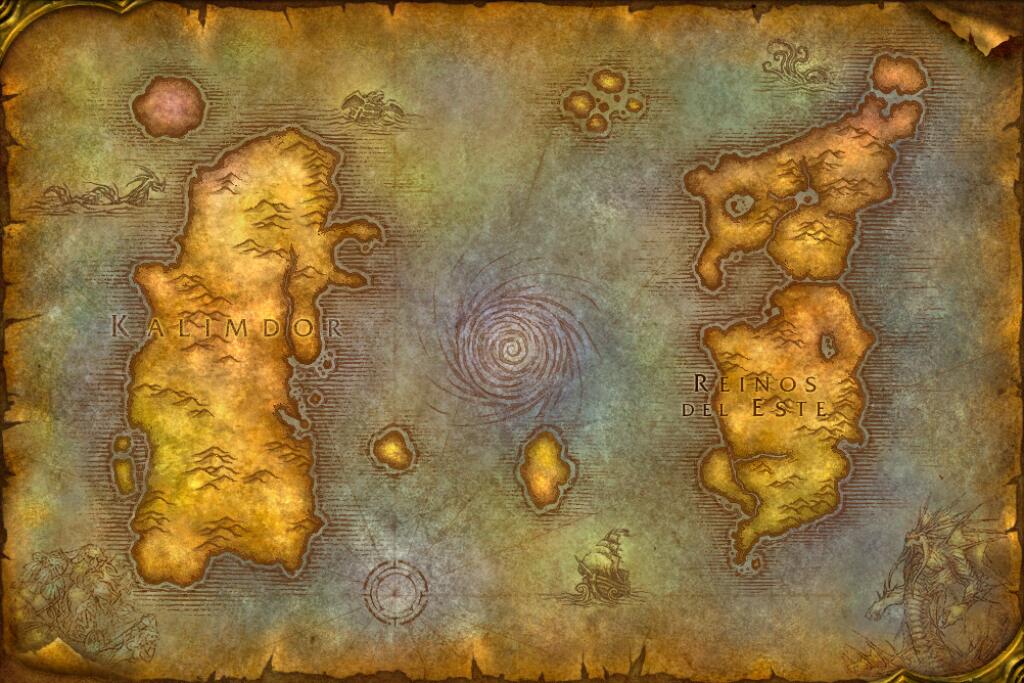 Mapa original de Azeroth en español: Kalimdor al oeste y los Reinos del Este al este